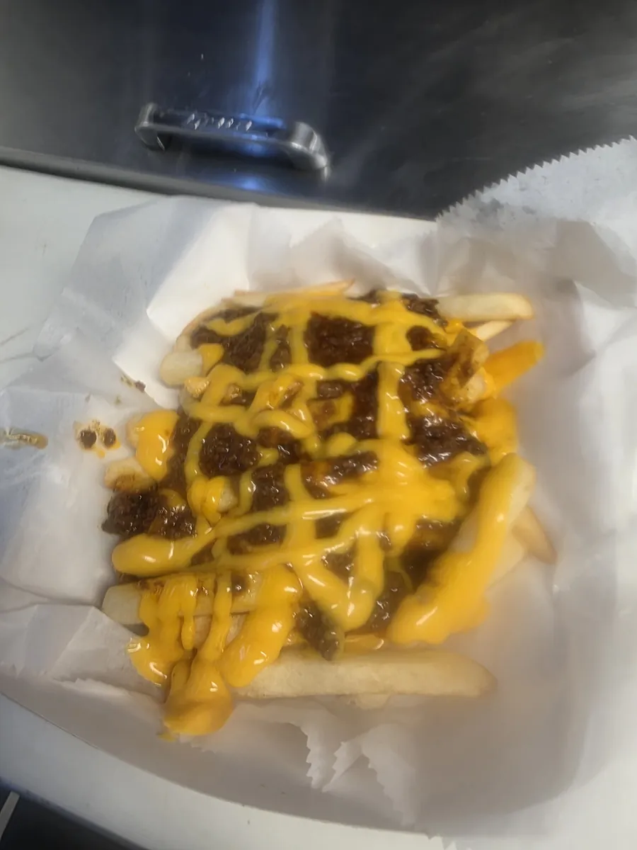 Crinkle-cut fries loaded with chili and melted cheese